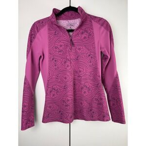L L Bean Womens Pink Floral Quarter Zip Long Sleeve Athletic Top XS